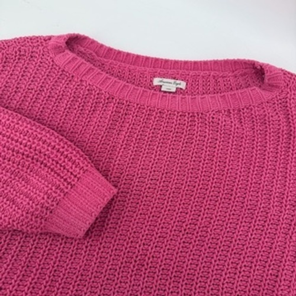 American Eagle Magenta Pink Chunky Shaker Knit Cropped Sweater Large